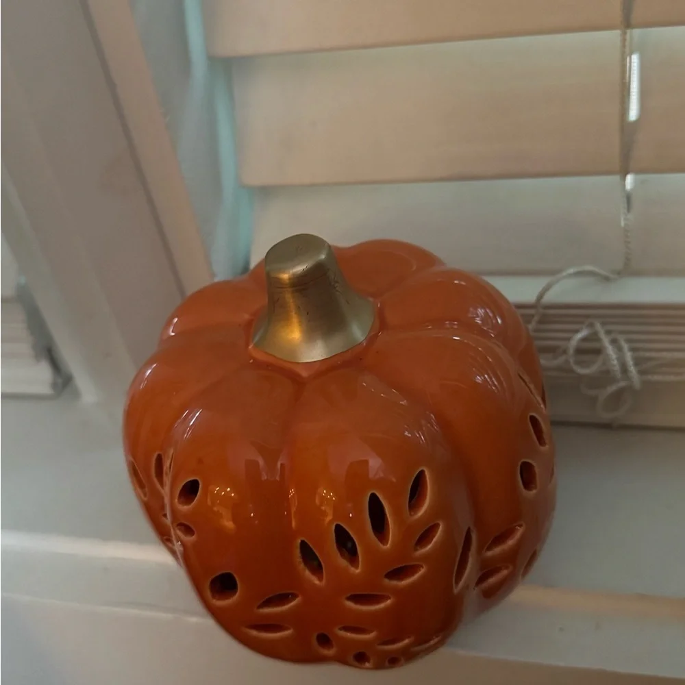 Ceramic Pumpkin- Orange and Gold